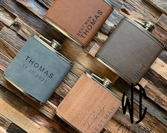 Personalized Flask, gift Set , wedding party,  Engraved Flask, custom flask, Hip Flask, faux leather,  proposal gift, shot glass