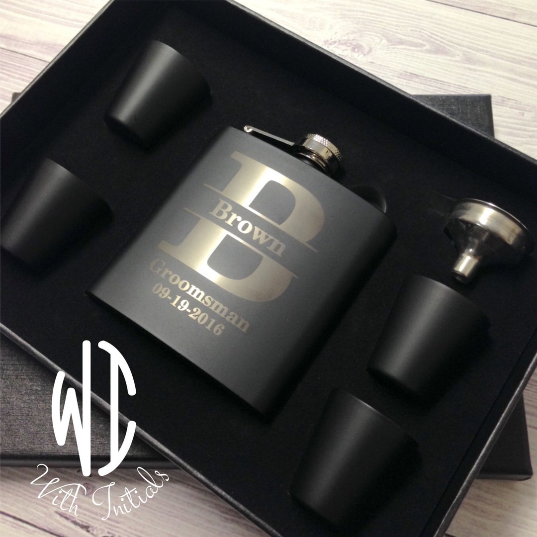 Personalized Flask Set, Monogram Flask, Groomsmen Gift, Groomsmen Flask ...