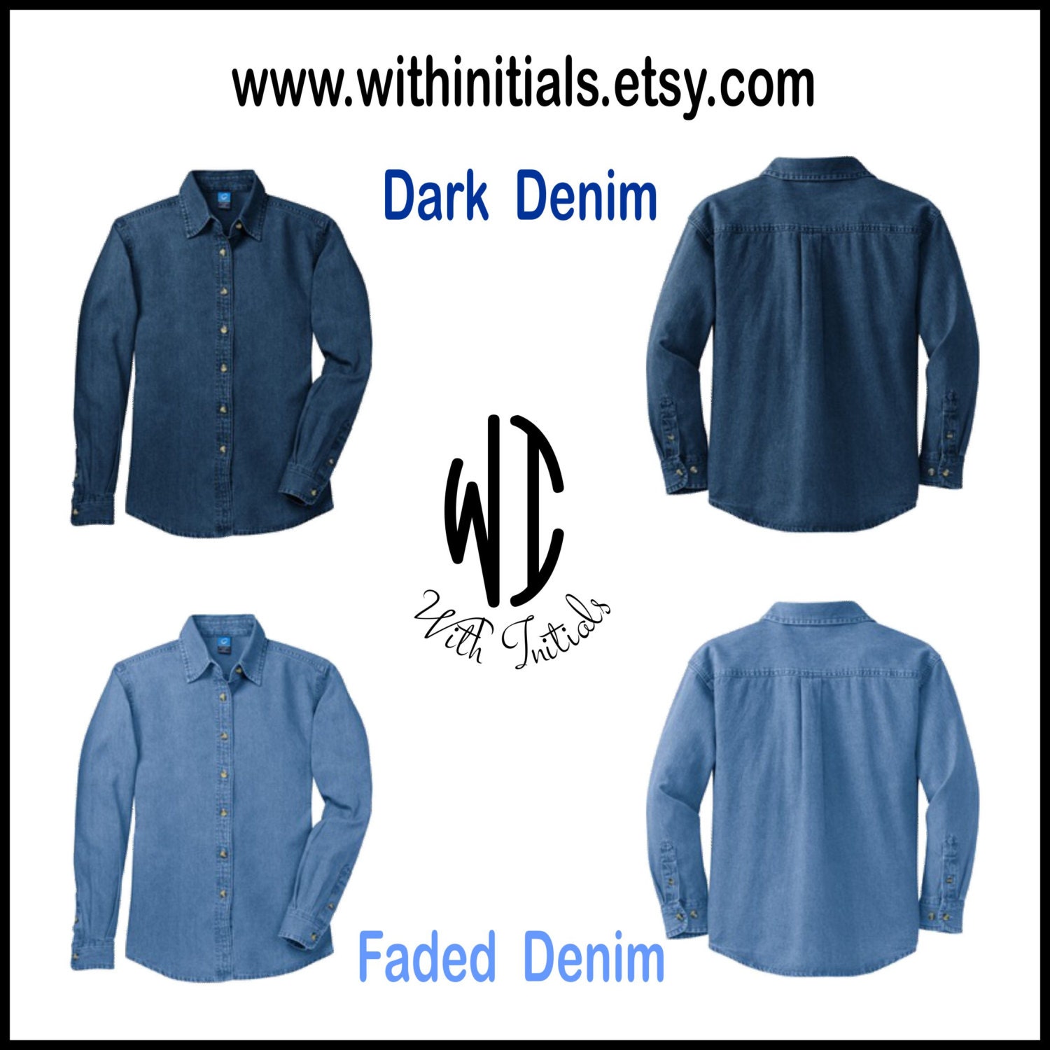 Monogram Denim Shirt Embroidered Ladies Button Down Demin 