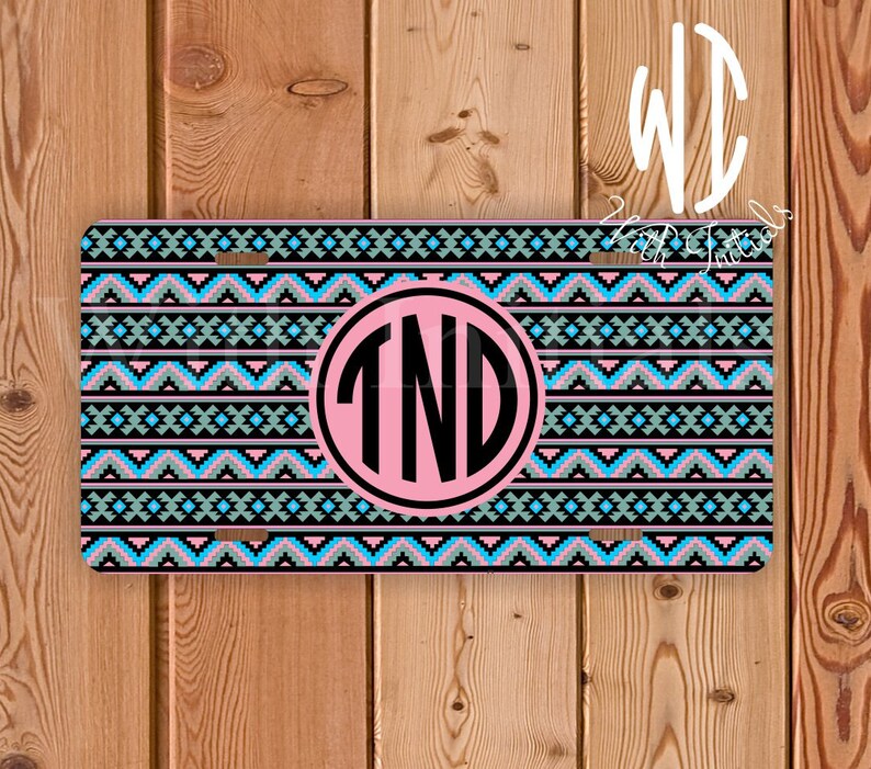 Aztec Pattern License Plate or Frame Monogrammed Monogram Etsy