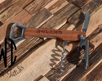 Personalized, Laser Engraved, Wine Opener, Corkscrew, Groomsmen, bottle opener, Wedding Party, man cave, housewarming, gift box add on