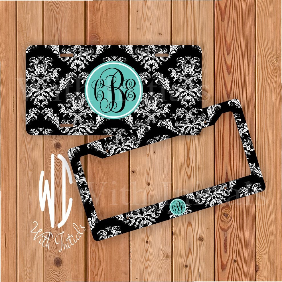 Damask Pattern License Plate Or Frame Monogrammed - Monogram Chevron …