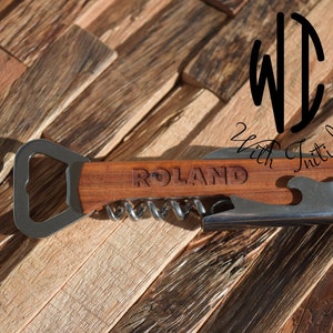 Custom, Personalized, bottle opener, corkscrew, wine/bottle opener, bar accessory, groomsmen gift, wedding party gift, bachelor favor gift