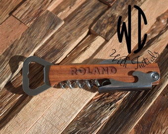 Personalized gift for him Bottle Opener - Custom Corkscrew - Laser Engraved Wine Opener - Party Gift, barware accessory gift,  Couple gift