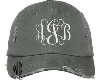 Personalized Distressed Hat, Monogrammed ball Cap, unstructured, cotton twill low profile, buckle back, summer cap, beach hat, pink, coral
