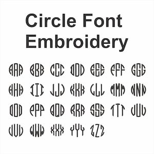 May include: A chart of uppercase letters in a circle font style. The letters are arranged in alphabetical order. The letters are black and the background is white.