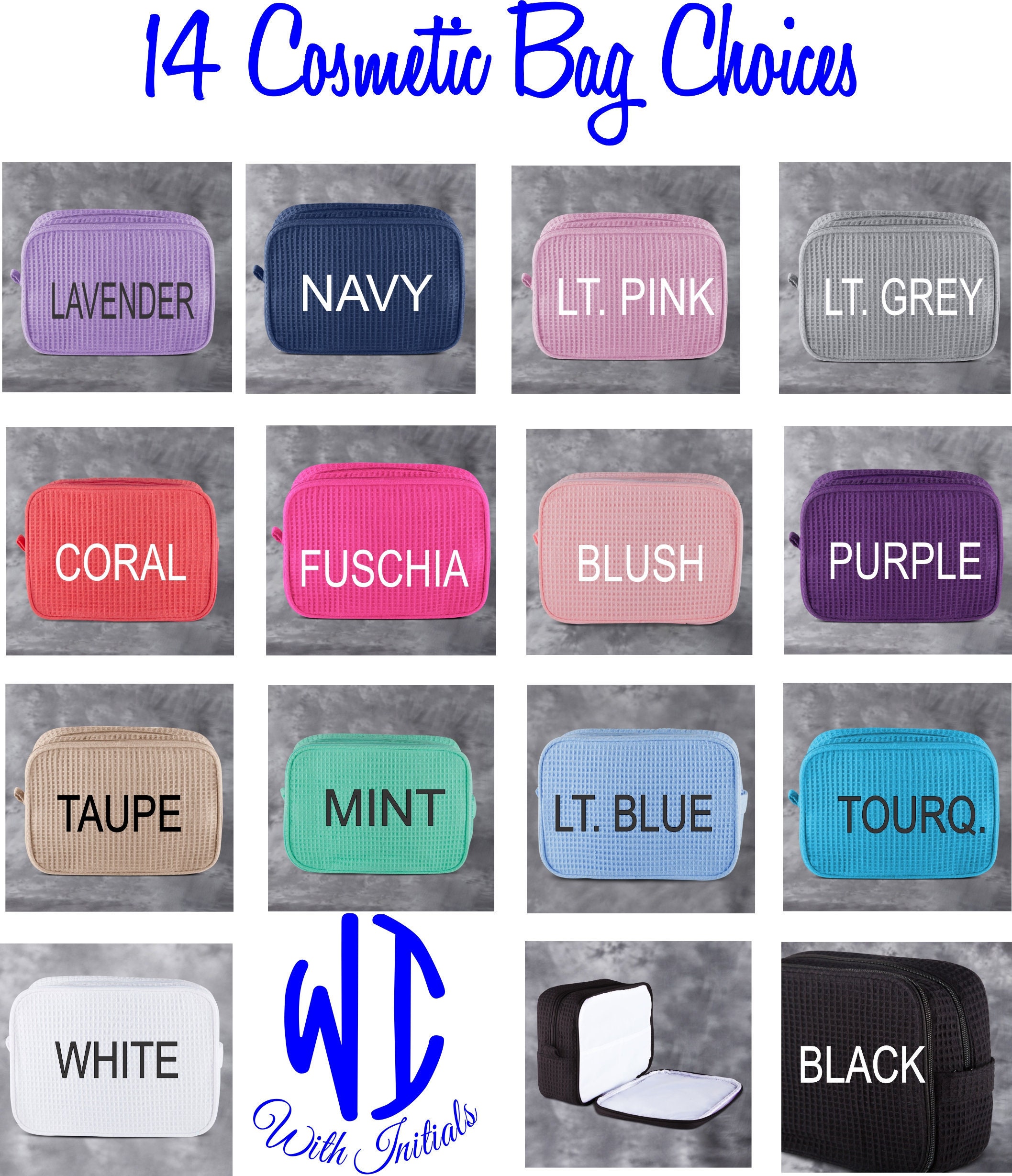 Large, Personalized, Waffle Weave, Cosmetic Bag, Make Up Bag, Bride G…