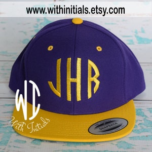 Monogrammed Wool Blend Two Tone Hat snapback Monogram Cap Monogram Purple and Gold Two Tone Cap, ball cap, bad hair cap, summer cap