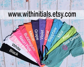 Sale, immediate shipment,  monogrammed, Unisex style, short sleeve with pocket adult t-shirt.  Limited sizes and colors, gift for her
