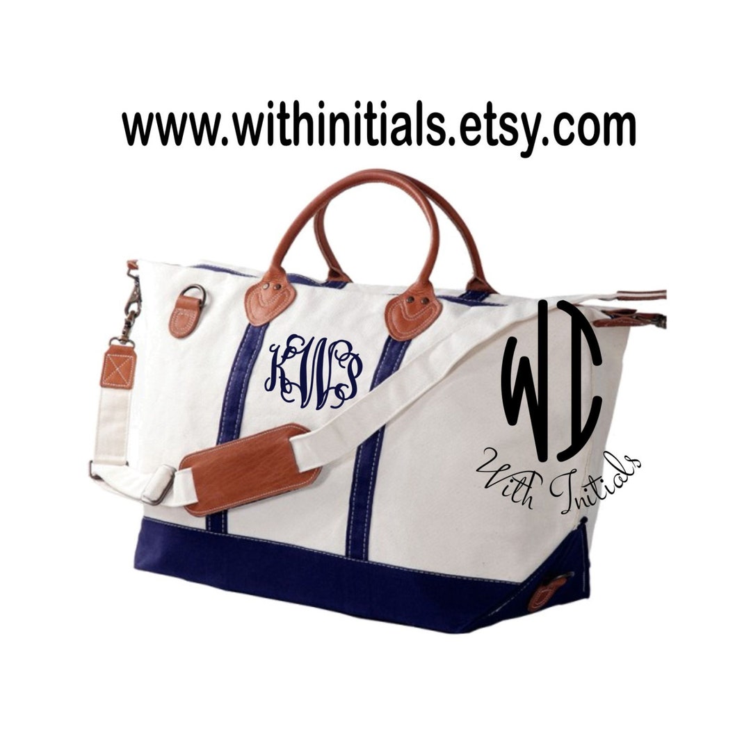 Embroidered, Large Weekender Canvas Overnight Bag, Travel Bag, Leather
