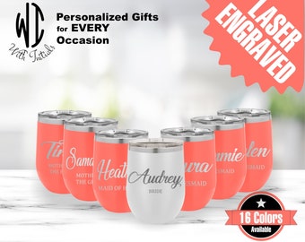 Bridesmaids, Bachelors, wedding party, Tumbler, mug, Bottle, Personalized, Party Supplies, laser engraved, 6 styles, 16 colors, T503