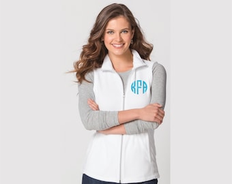 Grey or Black, personalized, fleece vest, full zipper front, two pocket vest, birthday, graduation, winter, gift for her for her,