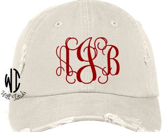 Monogrammed Distressed Hat Monogram Cap  unstructured, cotton twill low profile, buckle back, ball cap, summer cap, beach hat, pink, coral