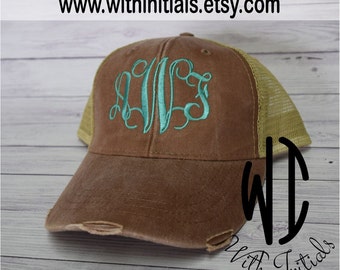 Personalized, Monogrammed, distressed Trucker caps, snap back, Bridesmaid gift, wedding party, bachelorette party, summer cap, bad hair cap