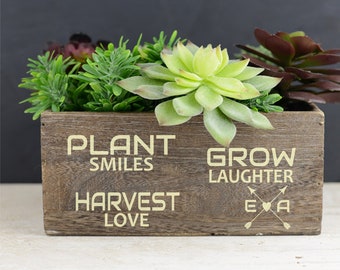 Inspirational Table Centerpiece, wood Rustic planter, plastic liner, Gift for Her, Realtor Closing gift, Housewarming Gift, love  wp034