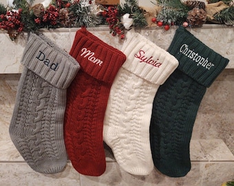Knitted Christmas Stockings Red Ivory Green Grey Mom Dad Kids Pet Knit Personalized Embroidered C102