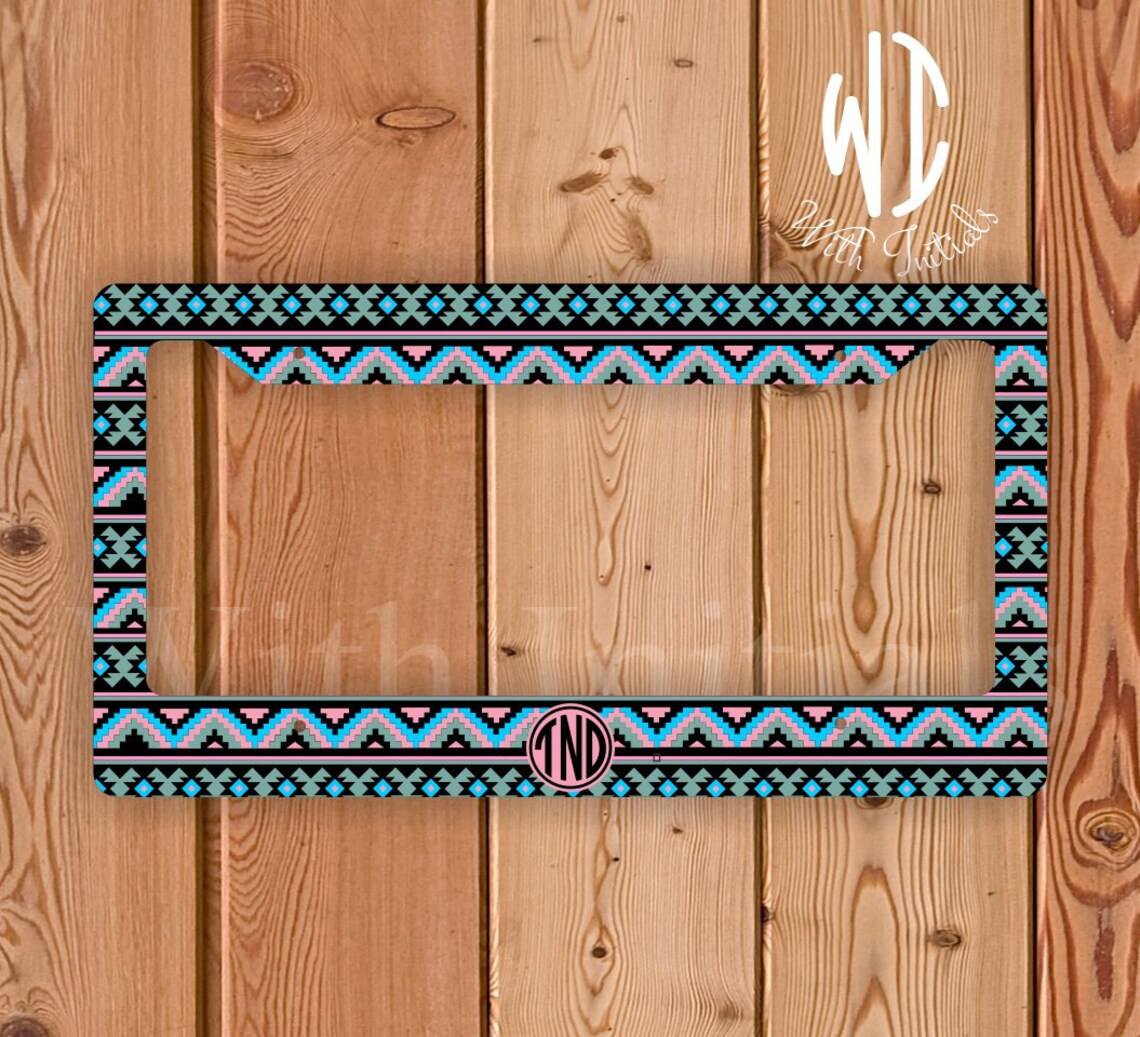 Aztec Pattern License Plate or Frame Monogrammed Monogram Etsy
