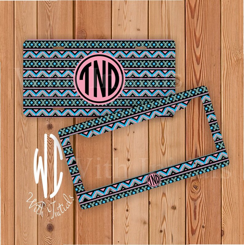 Aztec Pattern License Plate or Frame Monogrammed Monogram Etsy