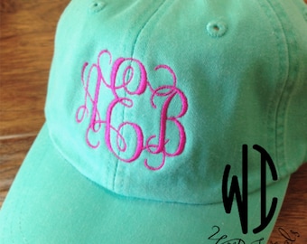 Personalized cotton cap, embroideered,  cool mesh lining, adjustable Leather Strap, Bridal party, summer fun,  bad hair day cap, 15 colors