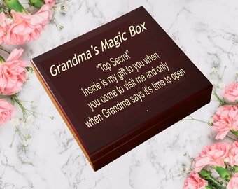 Custom, wood gift box, laser engraved, Grandma's, grandpa's, surprise box, gift box, keepsake box, Cherry Wood Finished, grandkids gifts