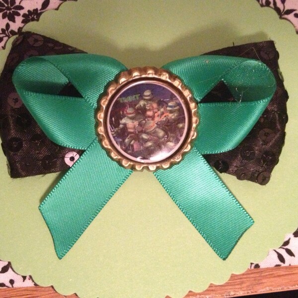 Turtle Power- TMNT Inspired Bottle cap Hair-bow