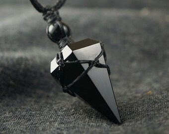 Men and Women crystal necklace original natural obsidian pendant couple Long sweater chain