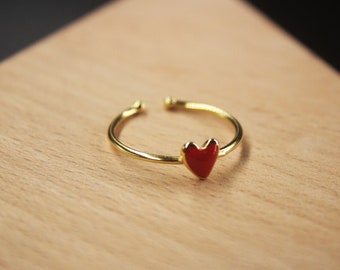 Red Glaze Heart Shape Stone Ring 18K Gold Plated Engagement Wedding Ring Promise Band Ring Tail Ring Exquisite Gift Box Available