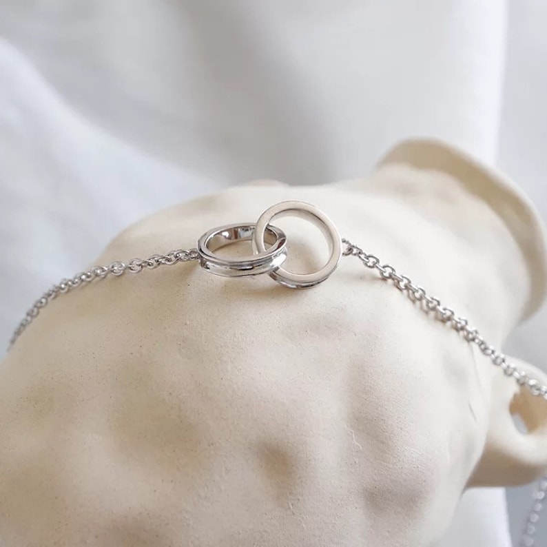 Buckle Circle Geometric Bracelets Bangles Double Ring Slim O Chain Bracelet Bracelet for Women Chain Link Charms Silver Jewelry
