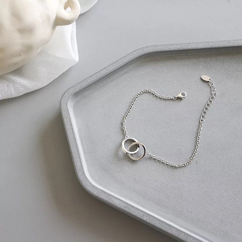 Buckle Circle Geometric Bracelets Bangles Double Ring Slim O Chain Bracelet Bracelet for Women Chain Link Charms Silver Jewelry