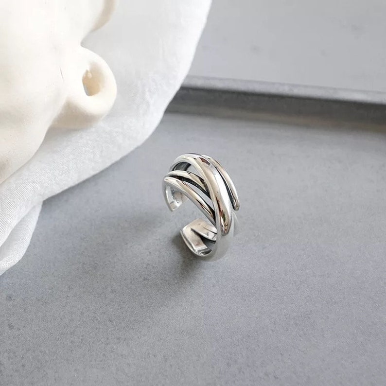 Wide Wedding Ring 925 Sterling Silver Open Band Stacked