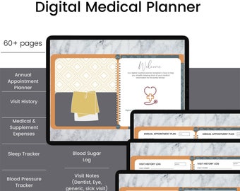 Digital Medical Planner | Hyperlinked Planner | Sleep, Blood Pressure, Blood Sugar Tracker | Visit Notes| GoodNotes | Instant Download