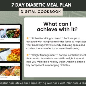 7 Day Diabetic Meal Plan with 16 Low Glycemic, Low Carb Recipes for Weight Loss & Blood Sugar Management | Meal Prep Guide and Shopping List