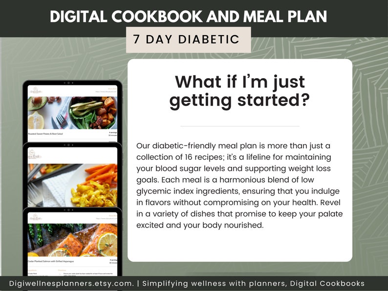 7 Day Diabetic Meal Plan with 16 Low Glycemic, Low Carb Recipes for Weight Loss & Blood Sugar Management | Meal Prep Guide and Shopping List