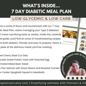 7 Day Diabetic Meal Plan with 16 Low Glycemic, Low Carb Recipes for Weight Loss & Blood Sugar Management | Meal Prep Guide and Shopping List