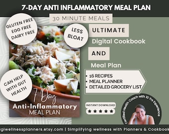 Plano de refeições com dieta antiinflamatória de 7 dias | 15 receitas saudáveis para o intestino, sem glúten, com baixo teor de carboidratos e adequadas para diabéticos para perda de peso | Guia de preparação de refeições