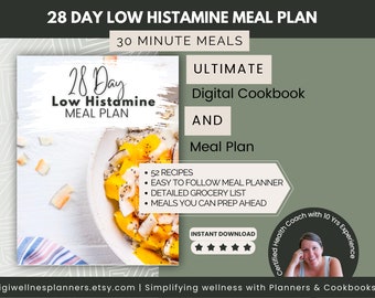 4 Weeks Low Histamine Meal Plan | 52 recipes | Grocery List | Simple Recipes| Nutritional Information