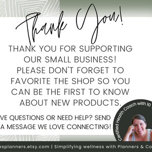 May include: Thank You! Thank you for supporting our small business! Please don't forget to favorite the shop so you can be the first to know about new products. Have questions or need help? Send us a message. We love connecting! Certified Health Coach with 10 Yrs Experience. Digiwellnesplanners.etsy.com | Simplifying wellness with Planners & Cookbooks