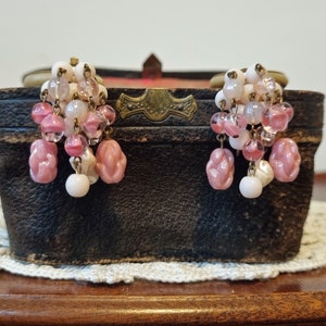Boucles D'oreilles Clips Vintage Années 60/70 - Perles De Verre Coloré, Or, Occasion