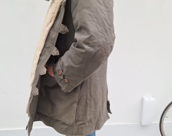 vintage 1940s Segunda Guerra Mundial Ejército sueco chaqueta parka de invierno piel de oveja shearling forrado estilo militar resistente