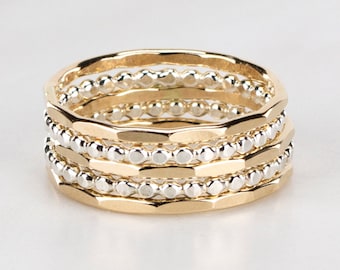 Brass Single Stacking Ring Flat Facet Hammered