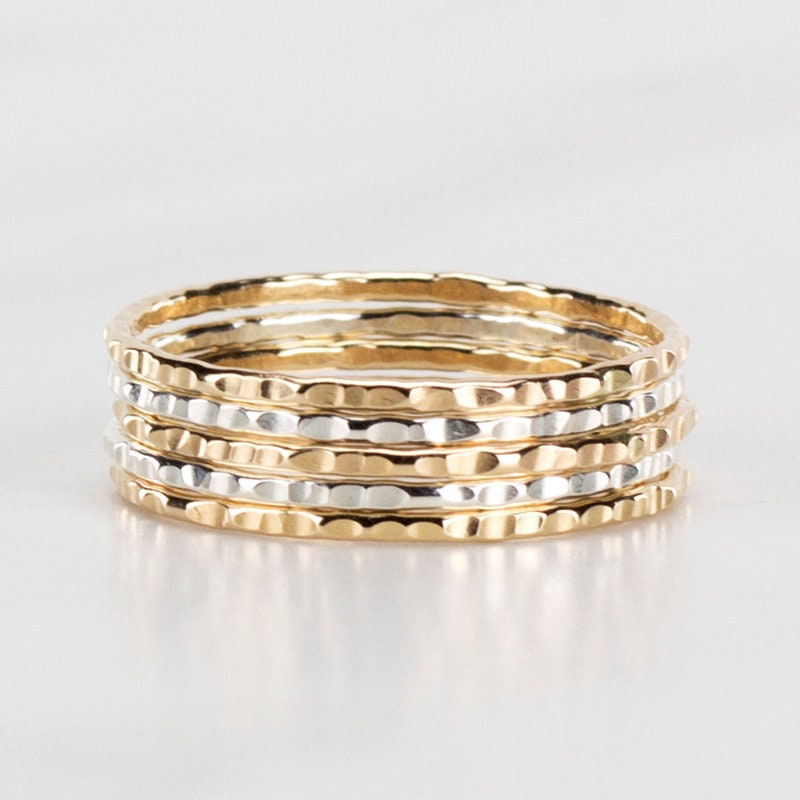 Gold and Silver Stack Ring Set Hammered Gold Silver Stacked Etsy