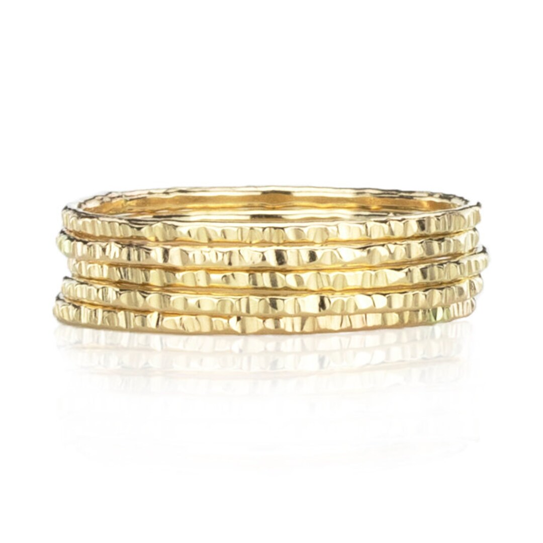 Stackable Real Gold Rings Gold Stack Ring Set, Hammered Gold Stacked Rings Thin Gold Stackable ...