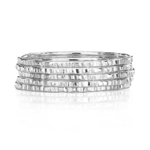 Silver Stack Ring Set, Hammered Silver Stacked Rings Thin Silver Stackable Rings Delicate Silver Stacking Set of 5 Stackable Rings