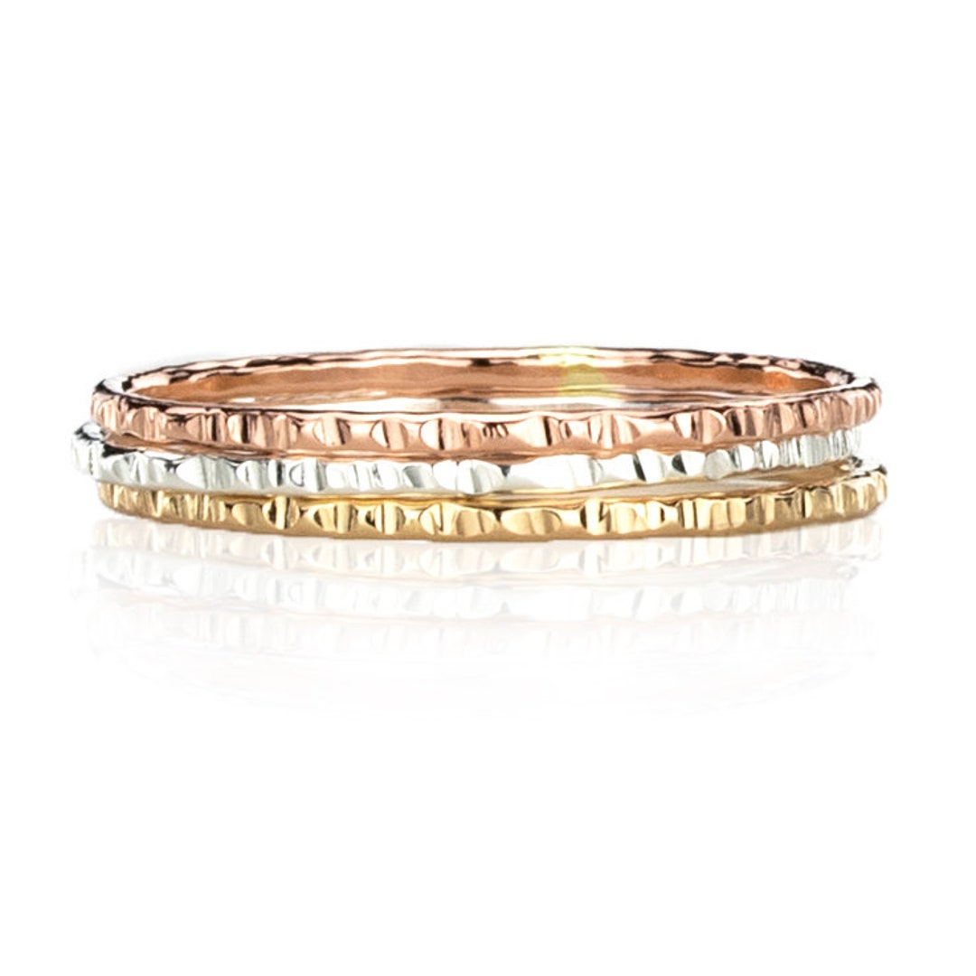 Tri Color Stack Ring Set, Thin Stack Rings, Textured Ring, Midi Ring ...