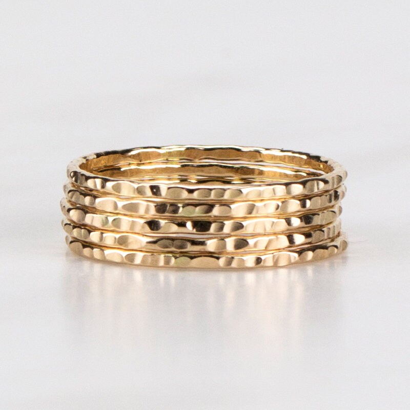 Gold Stacking Rings, Sold Per Ring, Hammered Gold Ring, Gold Filled S…