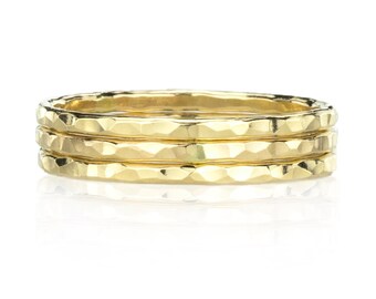 Gold Stacking Rings, Set of 3 Hammered Gold Rings, Gold Stackable Ring Set, Thin Stack Rings Stacked Set Gift for Her Delicate Knuckle Ring