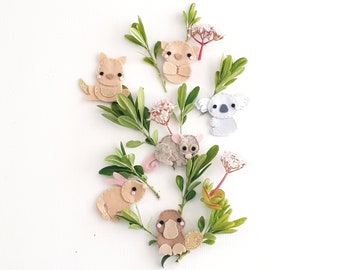 Australian animals fauna - felt finger puppets, pretend play, koala kangaroo wombat platypus bilby possum  Perth