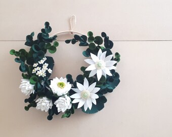 READY TO SHIP - White Wildflowers felt wreath, centerpiece, christmas, decoration, pure wool felt, Perth