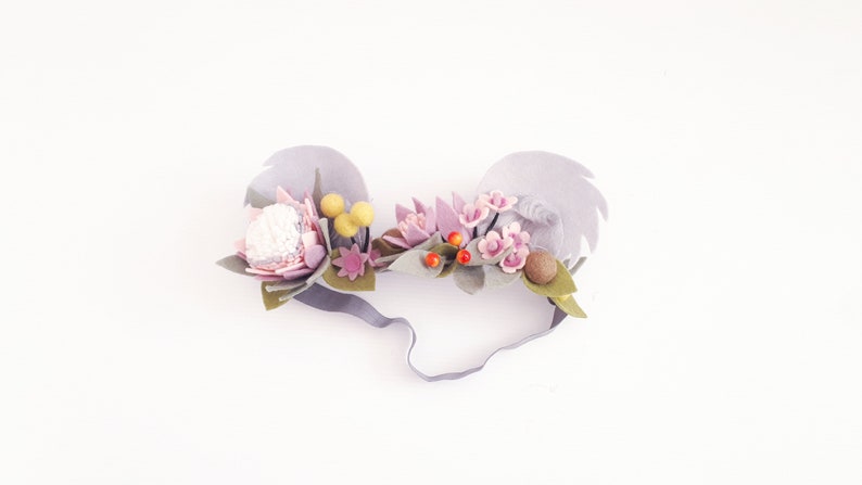 Deluxe Koala Ears Headband / Crown pure wool felt, Floral headband, dress ups, Australia image 1