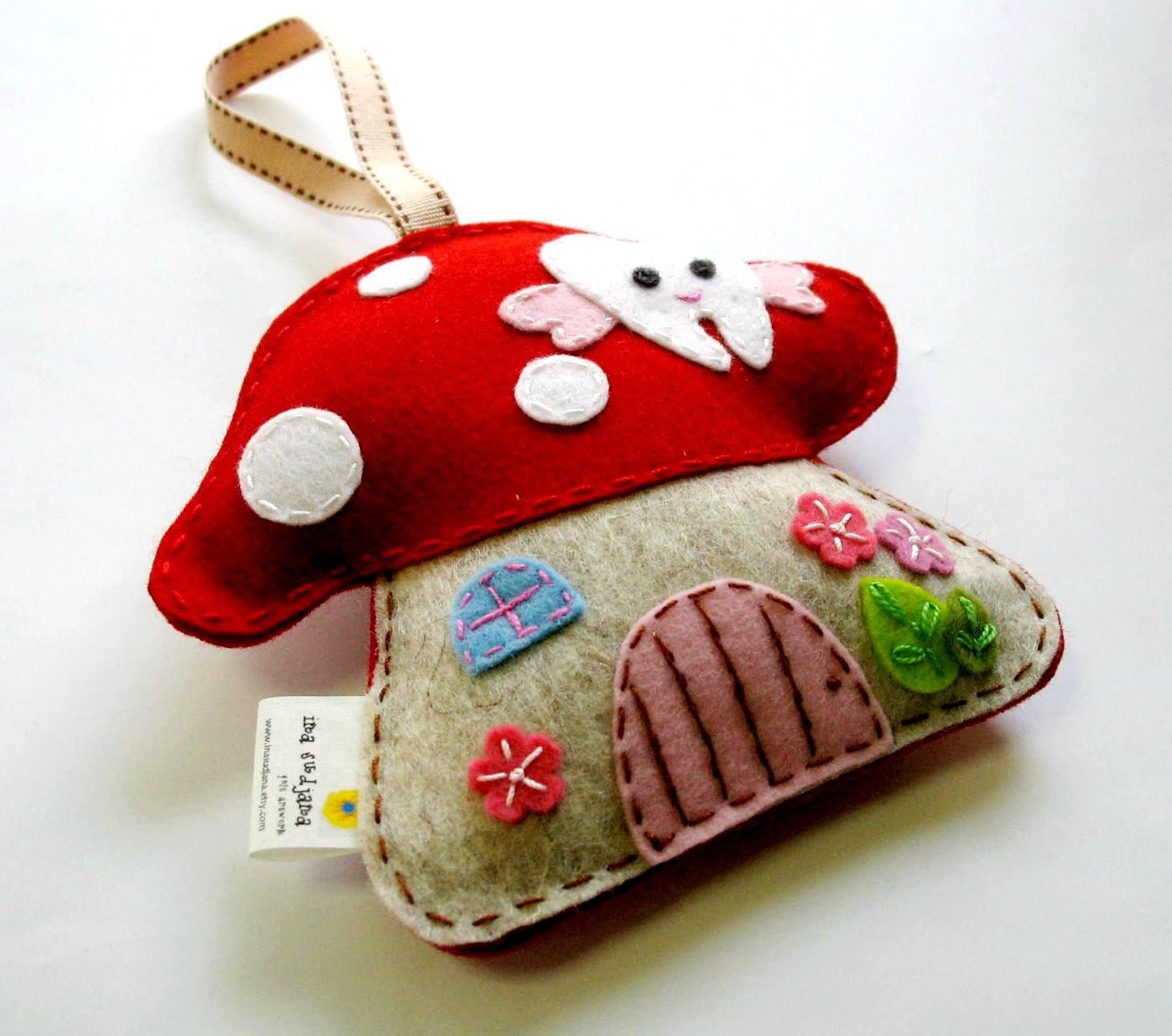 RED Toadstool Tooth Fairy pillow 100 pure wool felt Perth Etsy
